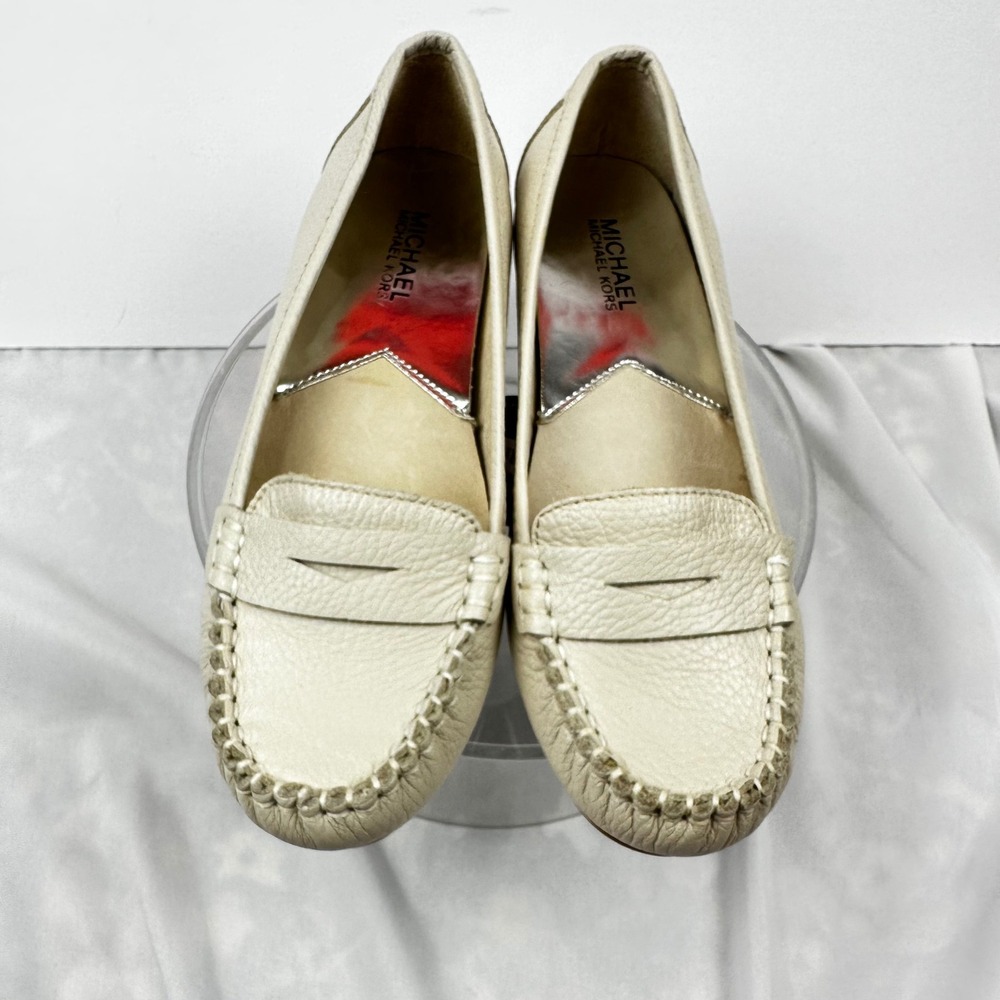 Michael Kors Fulton Pebbled Leather Penny Loafer Womens 6M Cream Ivory Old Money